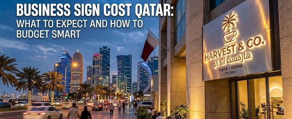 Business sign cost in Qatar — illuminated café sign in Doha by Speedline Media