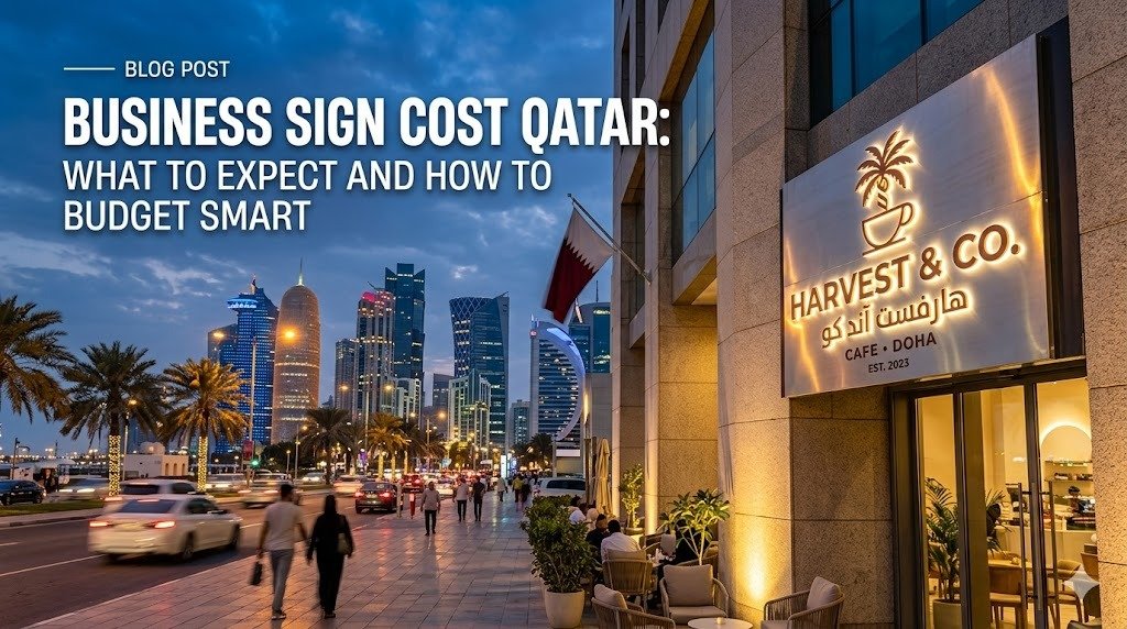 Business sign cost in Qatar — illuminated café sign in Doha by Speedline Media