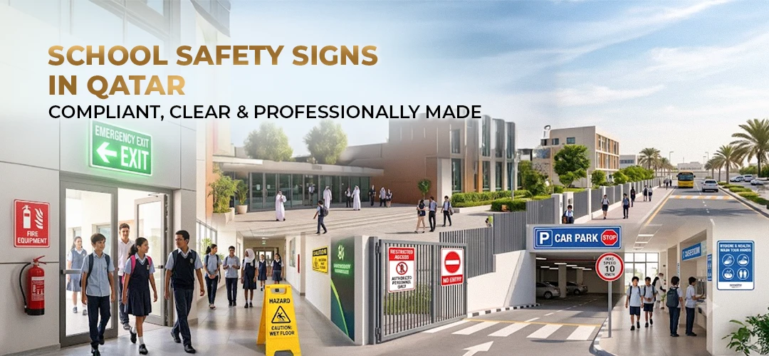 Compliant and clear school safety signs installed across a Qatar campus