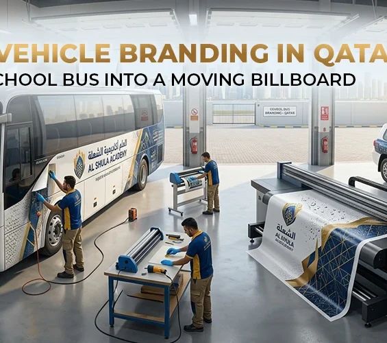 School vehicle branding turning a school bus into a moving billboard in Qatar
