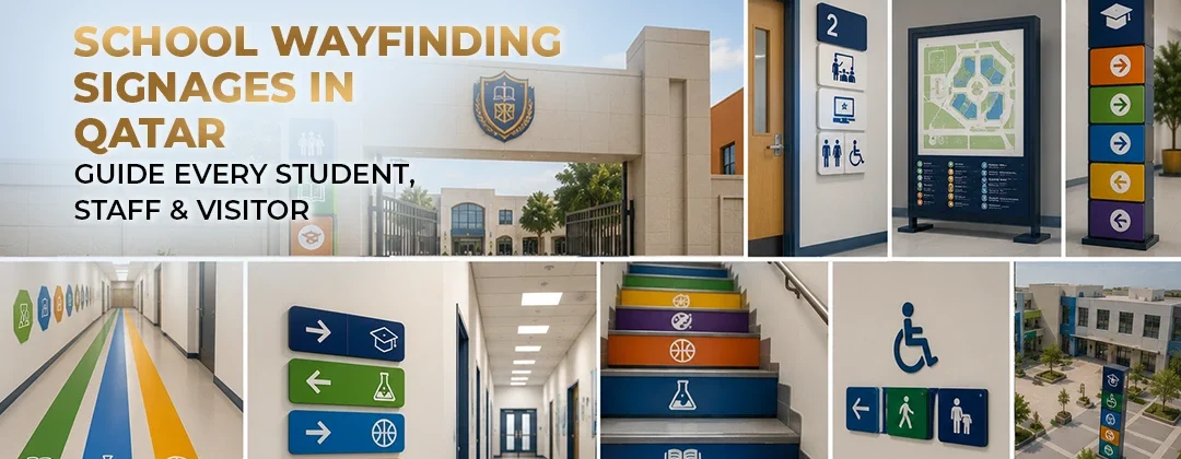 School wayfinding signages in Qatar guiding students, staff and visitors