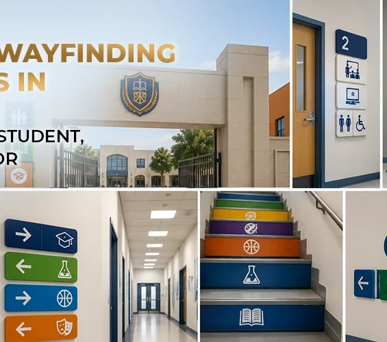 School wayfinding signages in Qatar guiding students, staff and visitors